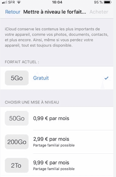 stockage icloud gratuit